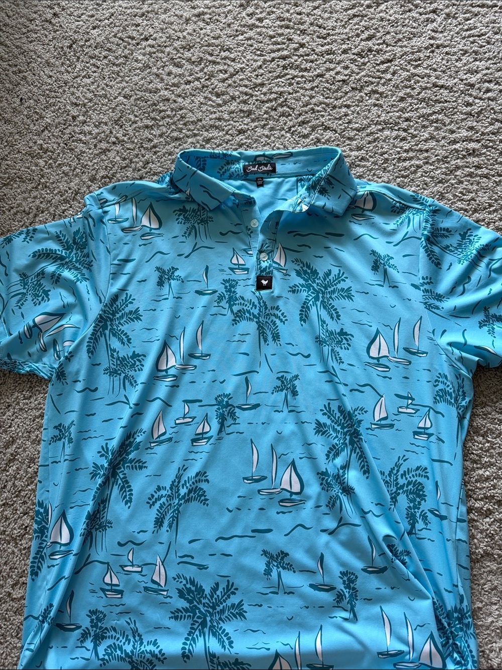 Bad Birdie Blue Sailboat & Palm Polo